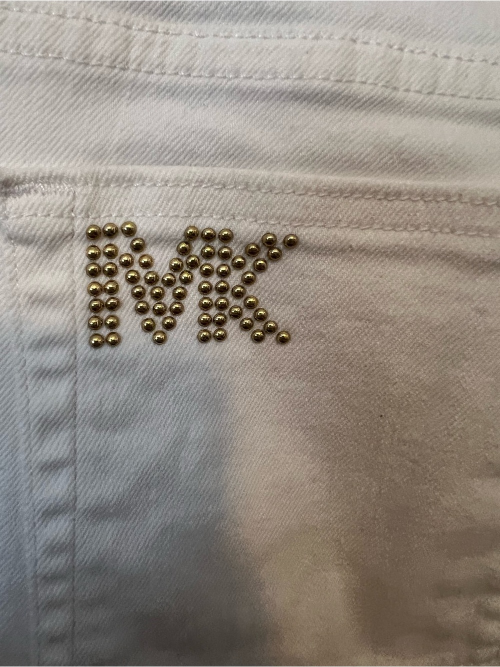 MICHAEL KORS Women’s White Denim Skinny Jeans with Gold Logo Size 14